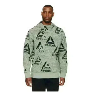 Reebok Men's Unwind Hoodie, Size Large Green All Over Print‎ Running Workout Gym